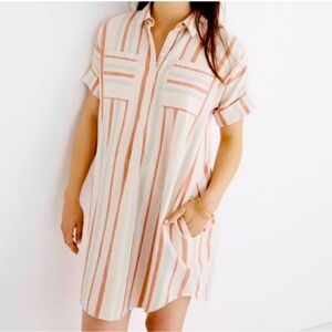 Madewell Sasha Shirt Dress Linen Cotton Blend Stripe Popover Size M
